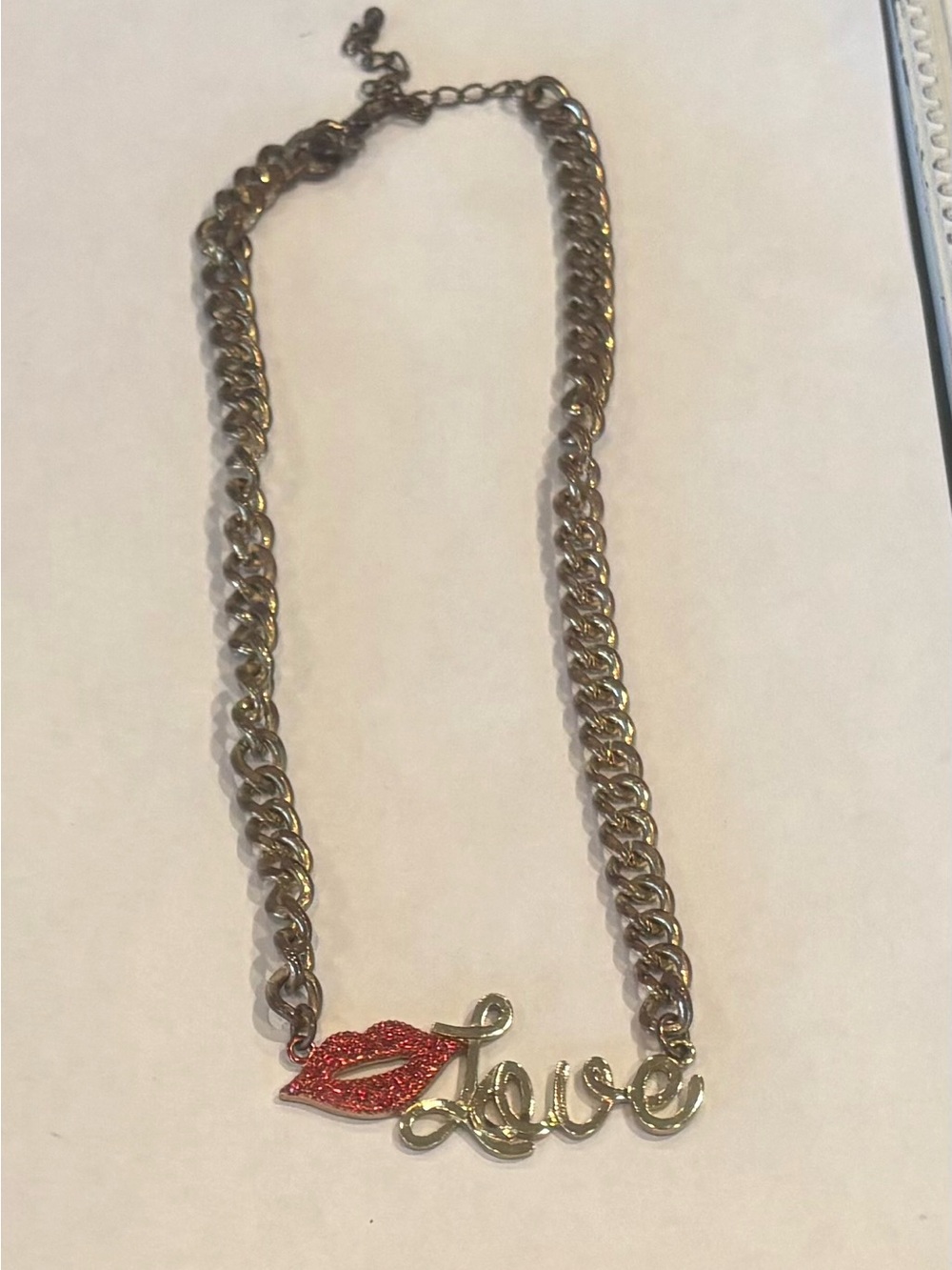 Love Pendant Necklace with Red Lip Accent - Women Jewelry